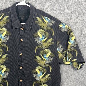 Tommy Bahama Silk Shirt Men’s XL Floral Hawaiian Black Button-Up Vacay Tropical